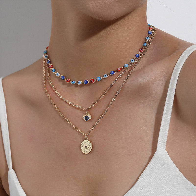 Olivenorma Three Layer Colorful Devil's Eye Necklace