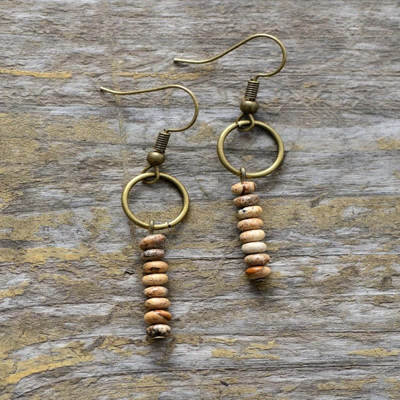 Olivenorma Agalmatolite Bronzite Strawberry Quartz Wheel Beads Earrings