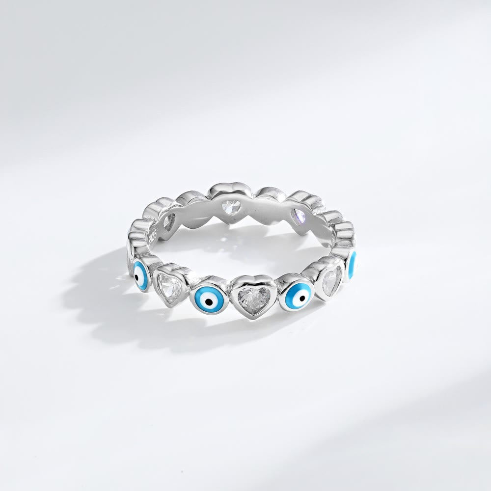 Olivenorma S925 Sterling Silver Heart White Zircon Evil Eye Ring