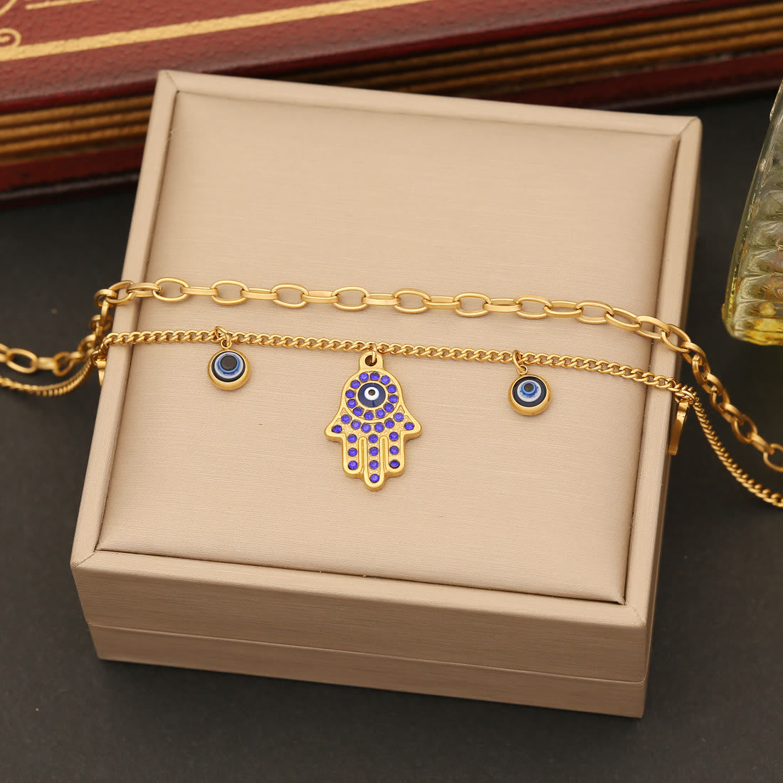 Olivenorma Evil Eye Hamsa Epoxy Necklace Bracelet Earrings Set