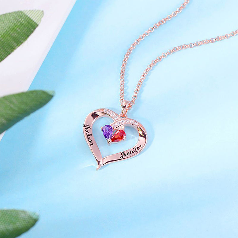 Olivenorma Personalized and Engraved Heart Love Birthstones Necklace