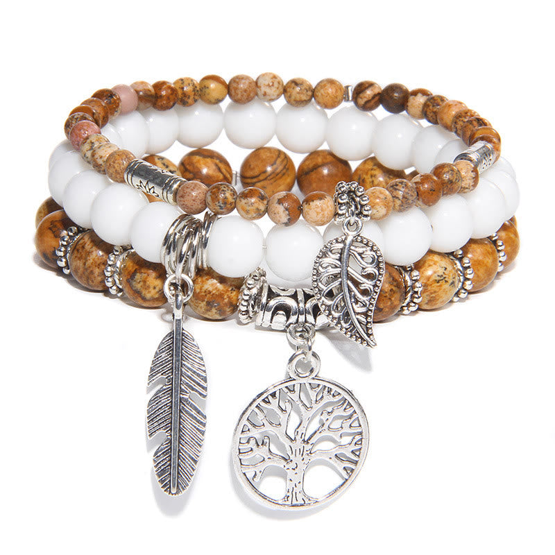 Olivenorma "Nature's Healing Moments" Picture Jasper Tree Of Life 3 Pieces Bracelet Set