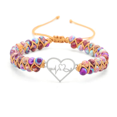 Olivenorma Bohemia Handwoven Purple Emperor Stone Hollow Heart Bracelet