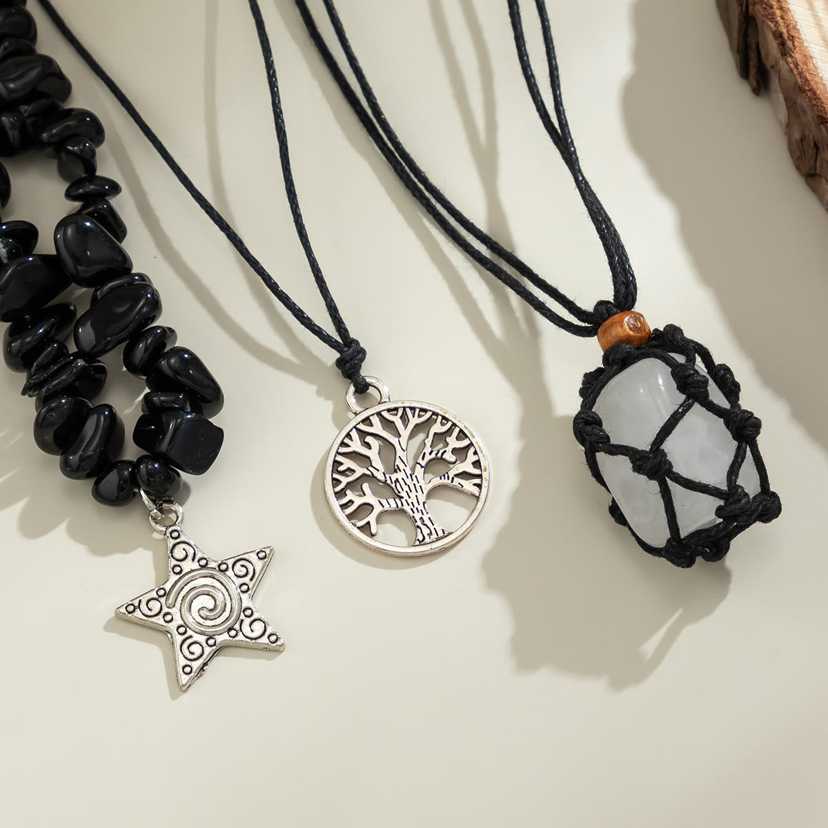 Olivenorma Obsidian Tree Of Life Evil Eye Pendant Necklace Set