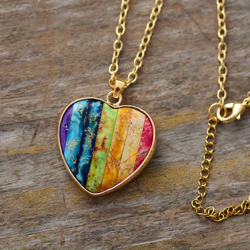 Olivenorma 7 Chakra Heart Pendant Necklace