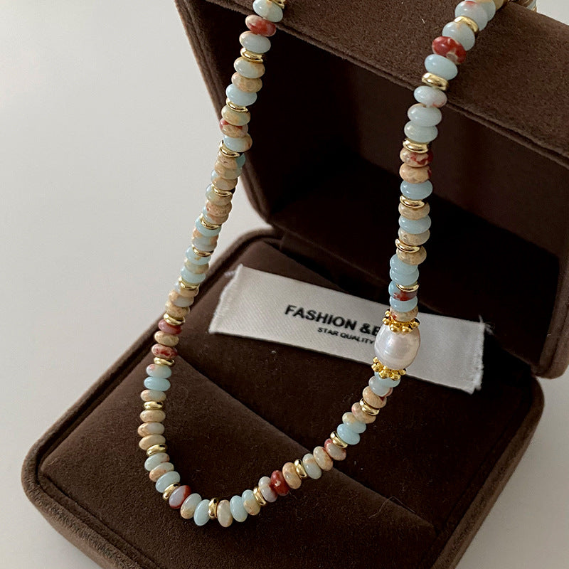 Olivenorma Emperor Stone Freshwater Pearl Beaded Necklace