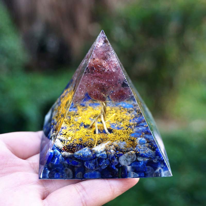 Olivenorma Lapis Lazuli With Strawberry Quartz Tree Of Life Orgone Pyramid