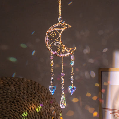 Olivenorma Amethyst Hand Wound Moon Pendant Suncatcher Wind Chime