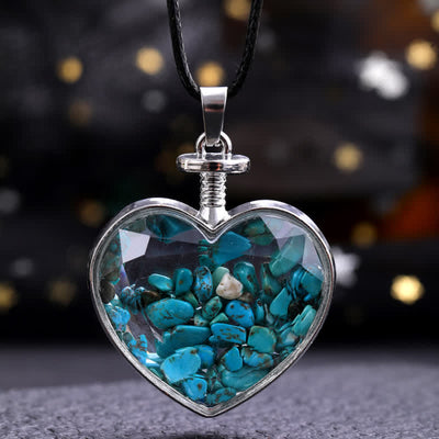 Olivenorma Natural Colorful Gravel Heart Glass Pendant Necklace