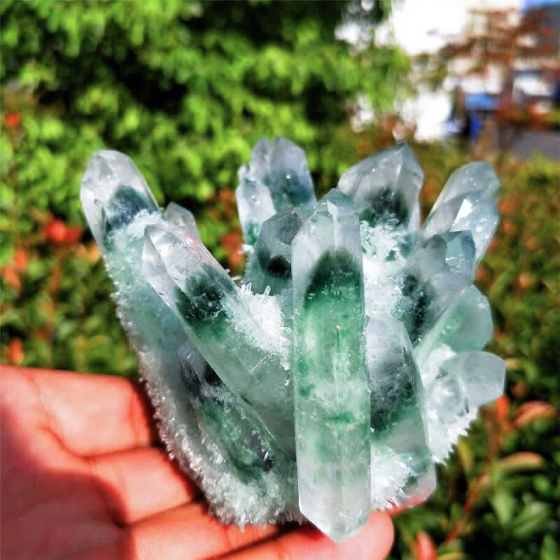 Olivenorma Beautiful Healing Green Phantom Quartz Gemstone Decoration