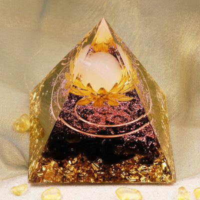 Olivenorma Clear Crystal Obsidia Lotus Symbol Orgone Pyramid