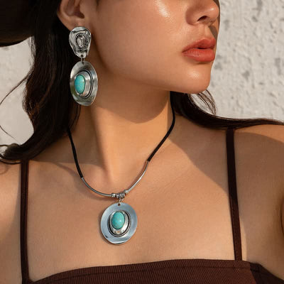 Olivenorma Natural Turquoise Exaggerated Pendant Earrings Necklace