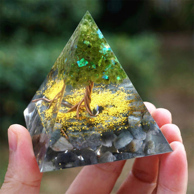 Olivenorma Moonlit Growth Peridot & Grey Moonstone Orgone Pyramid - image 2
