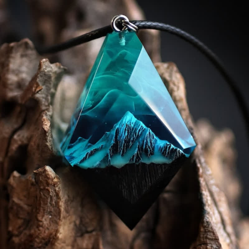 Olivenorma Snow Mountain Blue Green Aurora Resin Necklace