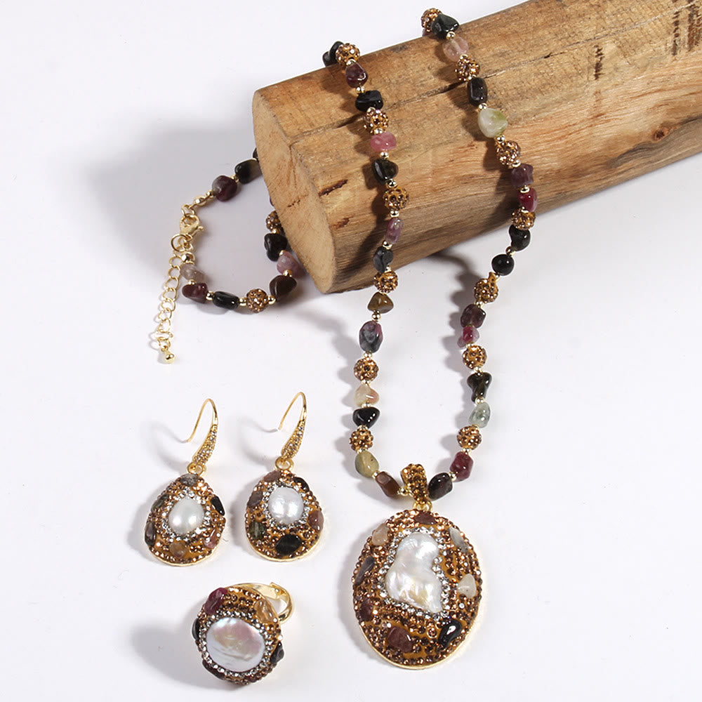 Olivenorma Morganite Tourmaline Freshwater Pearl Jewelry Set