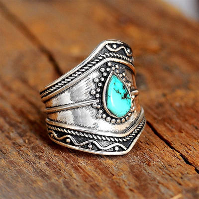 Olivenorma Boho Style Water Drop Turquoise Reki Ring