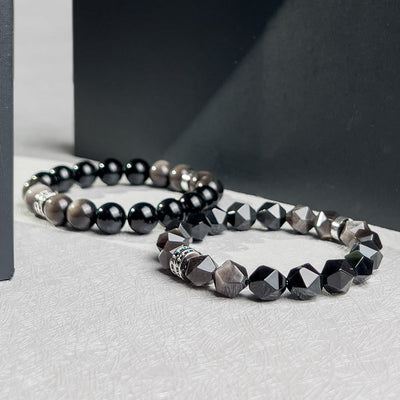 Olivenorma Men Geometric Facets Obsidian Beads Bracelet