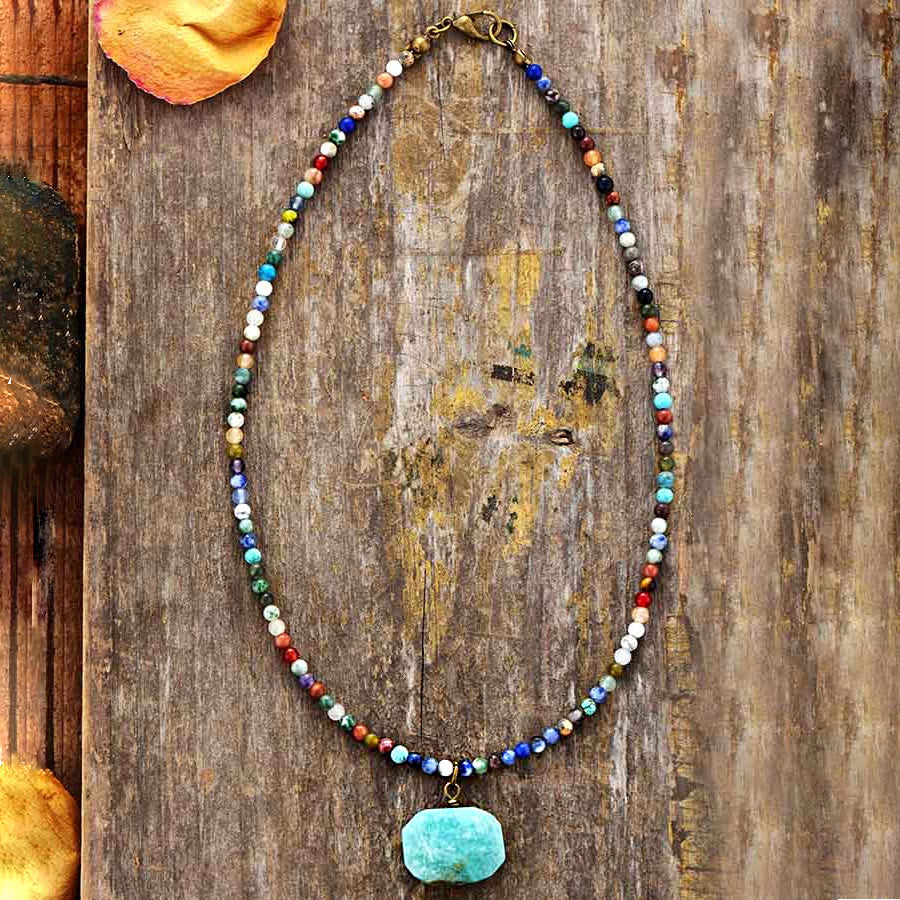 Olivenorma Geometric Amazonite Pendant Choker Mala Jewelry Necklace