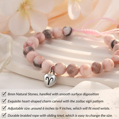 Olivenorma Plum Tourmaline Beaded Zodiac Heart Pendant Bracelet