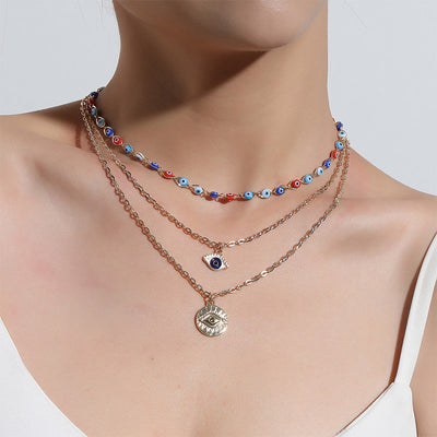 Olivenorma Three Layer Colorful Devil's Eye Necklace