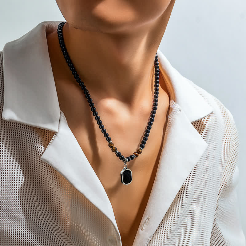 Olivenorma Black Onyx Natural Stone Beads Men Necklace