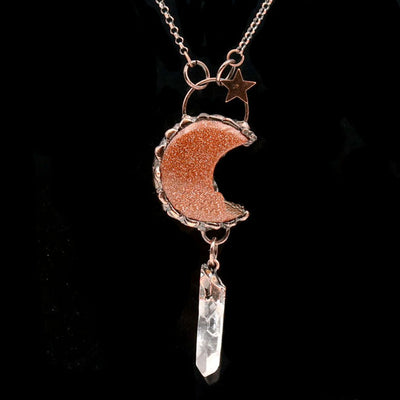 Olivenorma Crystal Moon Star Gemstone Pendant Necklace