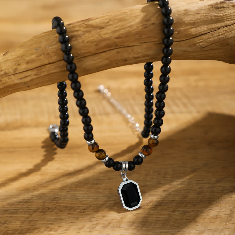 Olivenorma Black Onyx Natural Stone Beads Men Necklace