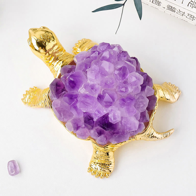 Olivenorma Natural Crystal Cluster Turtle Ornament Lamp Gemstone Decoration