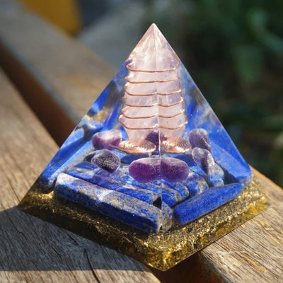 Olivenorma Rose Quartz Pillar With Lapis Lazuli Orgone Pyramid