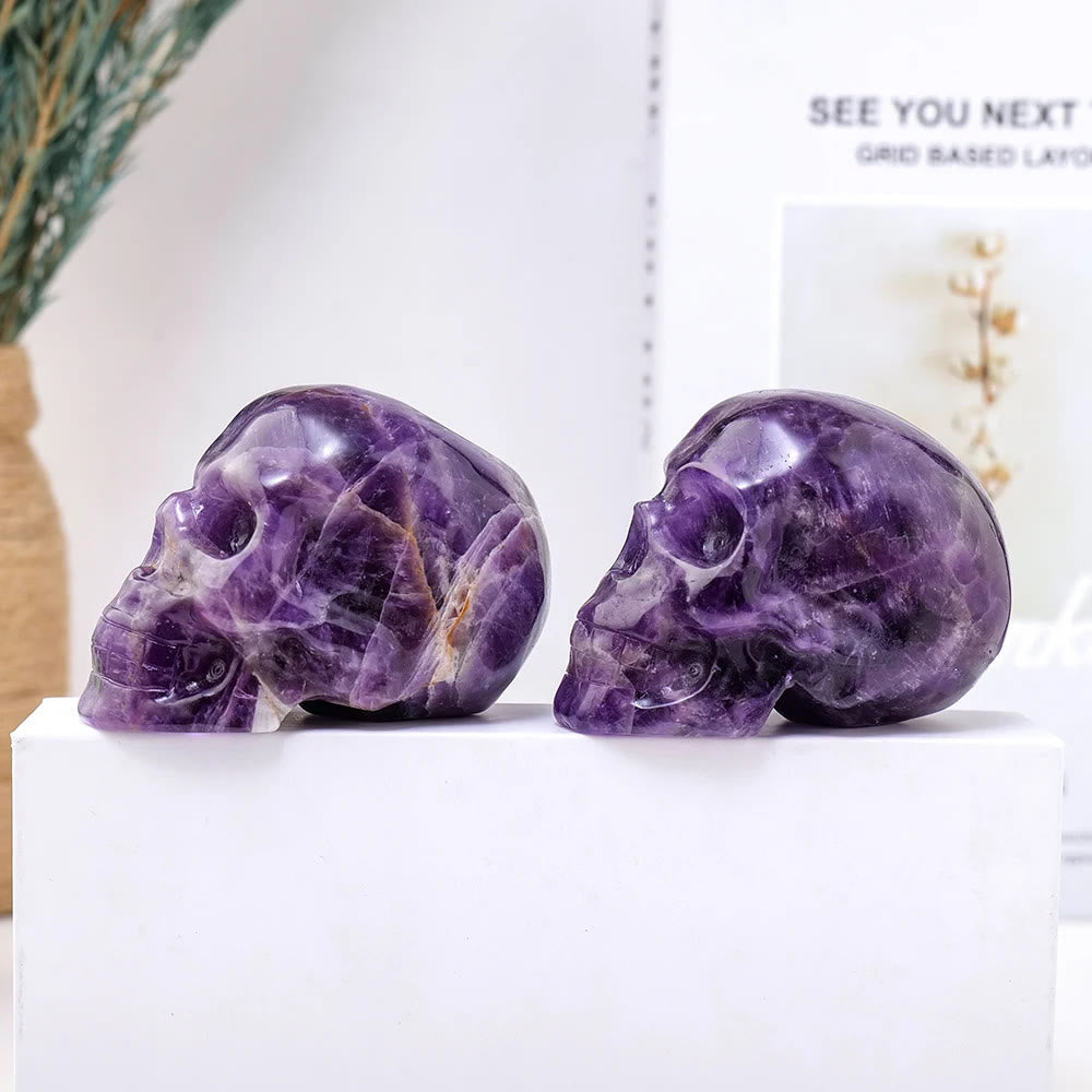 Olivenorma 3inch Amethyst Skull Statue Healing Gemstone Decoration