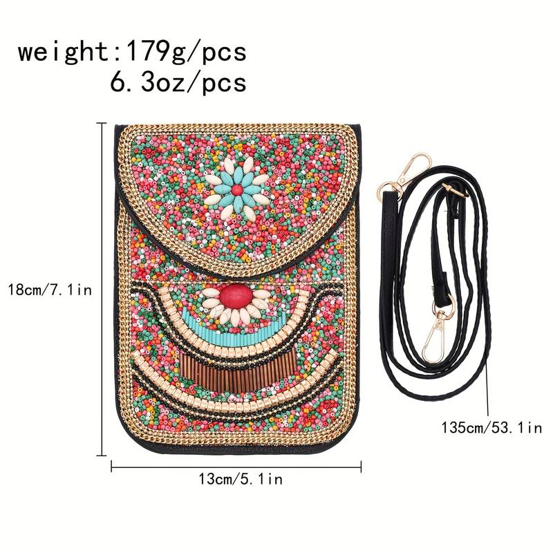 Olivenorma Ethnic Style Beaded Crossbody Mobile Phone Bag