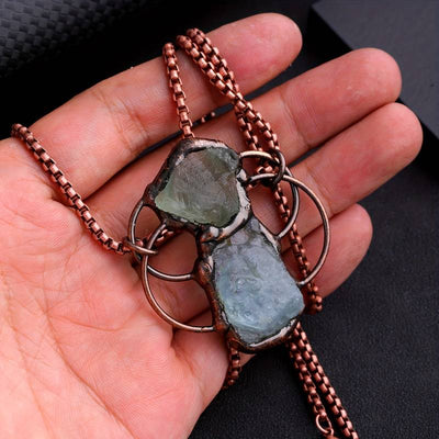 Olivenorma Green Fluorite Aquamarine Combination Pendant Necklace