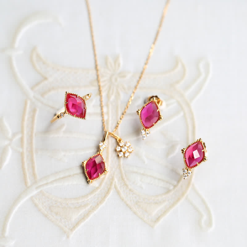 Olivenorma Natural Garnet Ring Earrings Necklace Jewelry Set