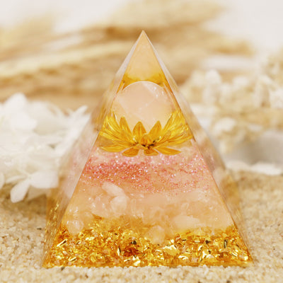 Olivenorma Clear Crystal Lotus Symbol Orgone Pyramid