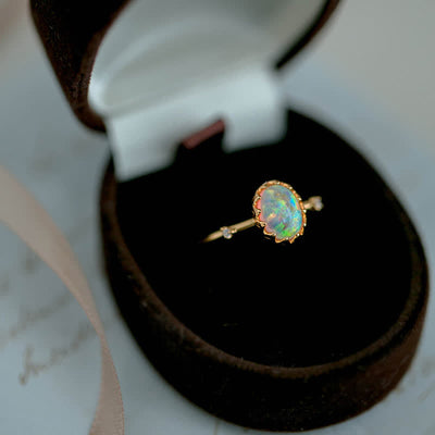 Olivenorma Retro Gold Opal Adjustable Ring