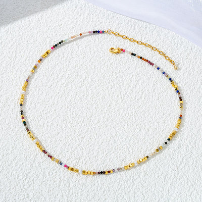 Olivenorma Colorful Natural Tourmaline Beaded Clavicle Gemstone Necklace