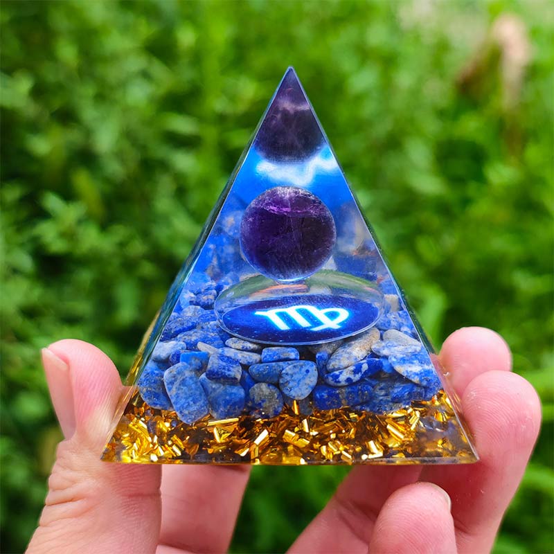 Olivenorma Amethyst with Lapis Lazuli Virgo Zodiac Orgone Pyramid