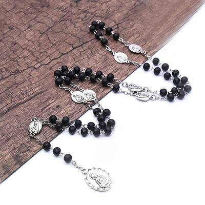 Olivenorma Madonna Black Onyx Rosary Necklace