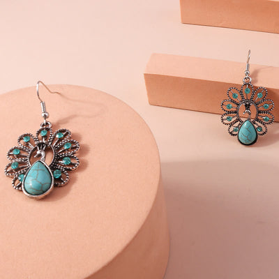 Olivenorma Turquoise Paraiba Tourmaline Peacock Shape Pendant Earrings