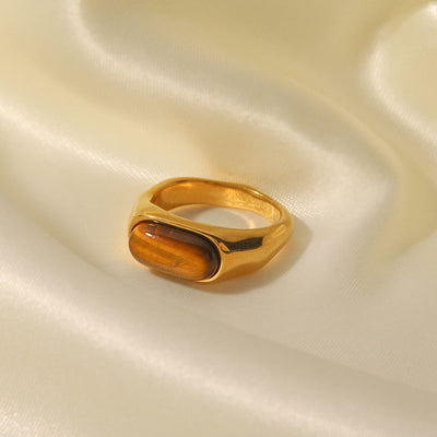 Olivenorma Oval Natural Stone Gold Color Ring