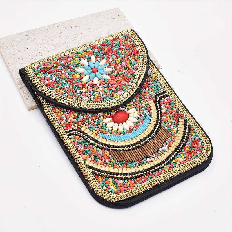 Olivenorma Ethnic Style Beaded Crossbody Mobile Phone Bag