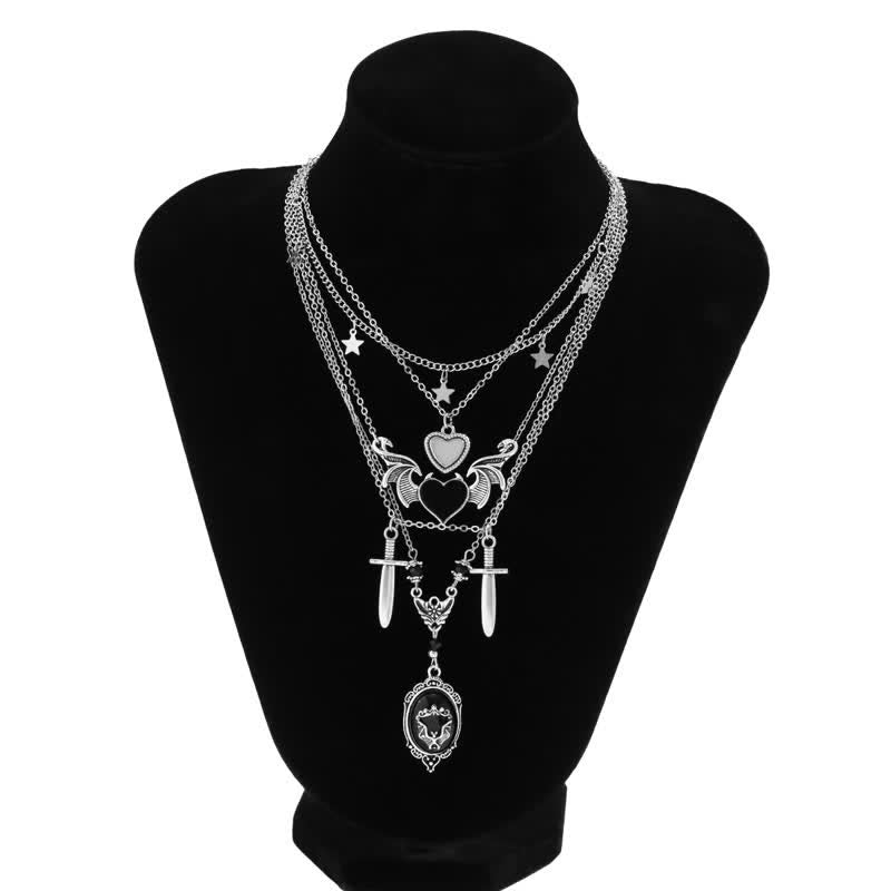 Olivenorma Obsidian Gothic Bat Pendant Necklace Set