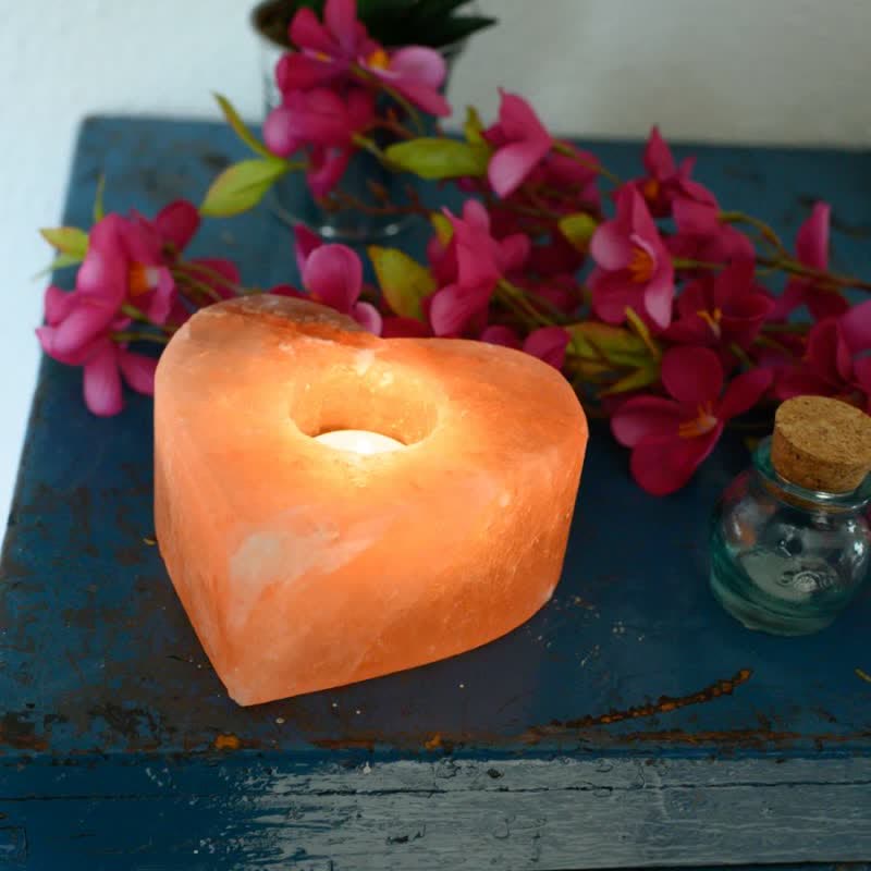 Olivenorma Hand Carved Heart Shape Candle Holder Himalayan Pink Salt Lamp