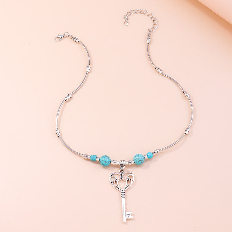 Olivenorma Turquoise Bohemian Love Key Pendant Necklace