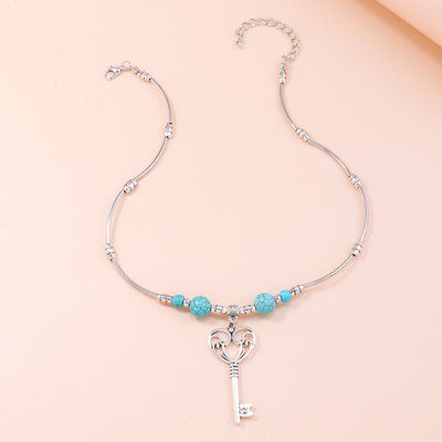 Olivenorma Turquoise Bohemian Love Key Pendant Necklace