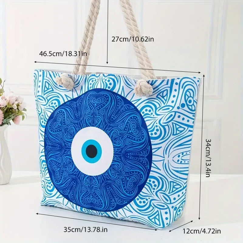 Olivenorma Blue Evil Eye Women Beach Tote Bag