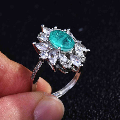 Olivenorma Various Paraiba Tourmaline Simulated Diamond Adjustable Ring