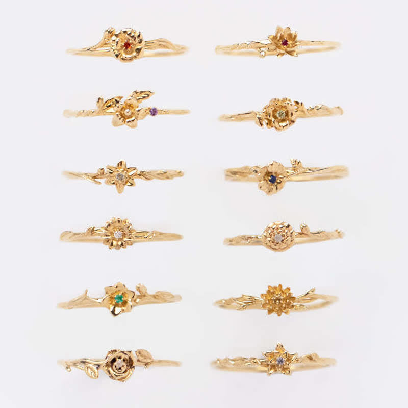 Olivenorma Dainty Statement Birth Flower Gold Ring