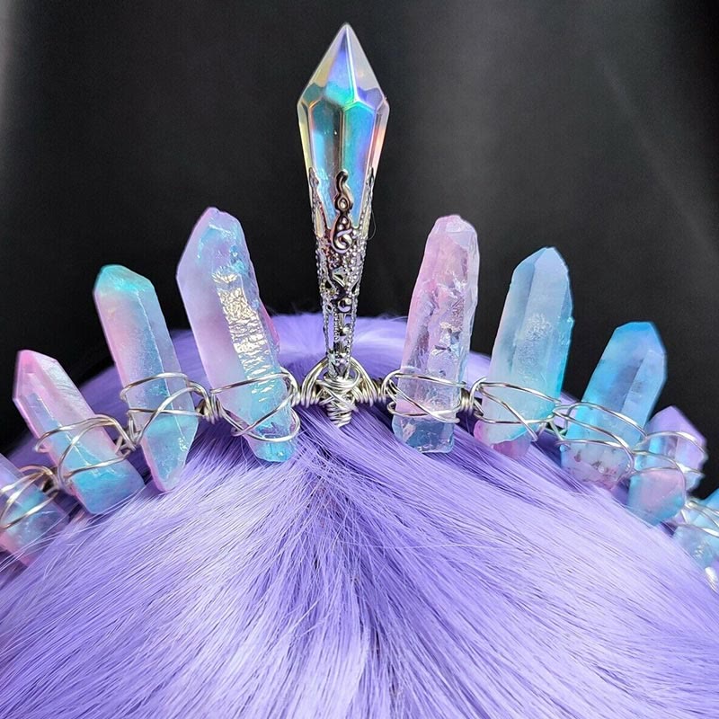 Olivenorma Pink Blue Titanium Quartz Crown with Crystal Centrepiece