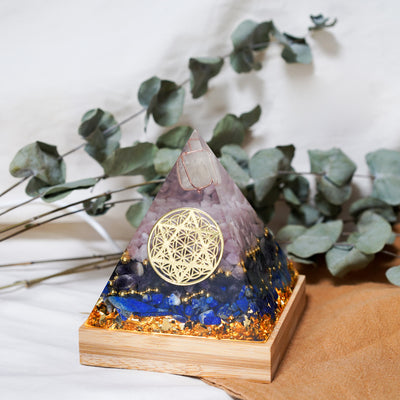 Olivenorma Energy Tower Clear Crystal Amethyst Orgone Pyramid